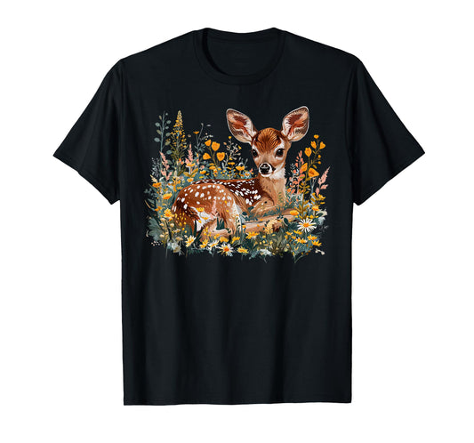 Cottagecore Cute Fawn Graphic Floral Baby Deer Nature Lover T-Shirt