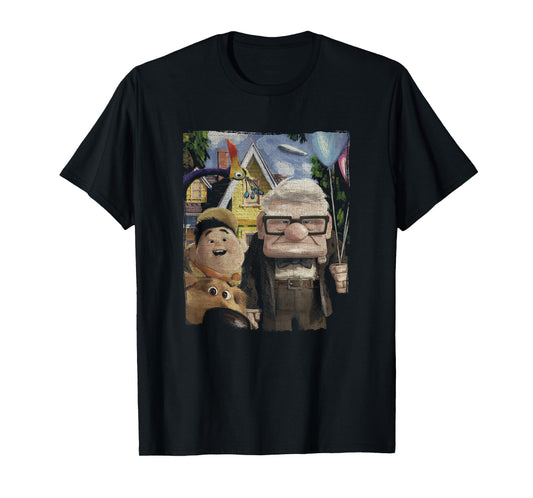Disney Pixar Up Carl Russell Dug & Kevin Vintage Painting T-Shirt