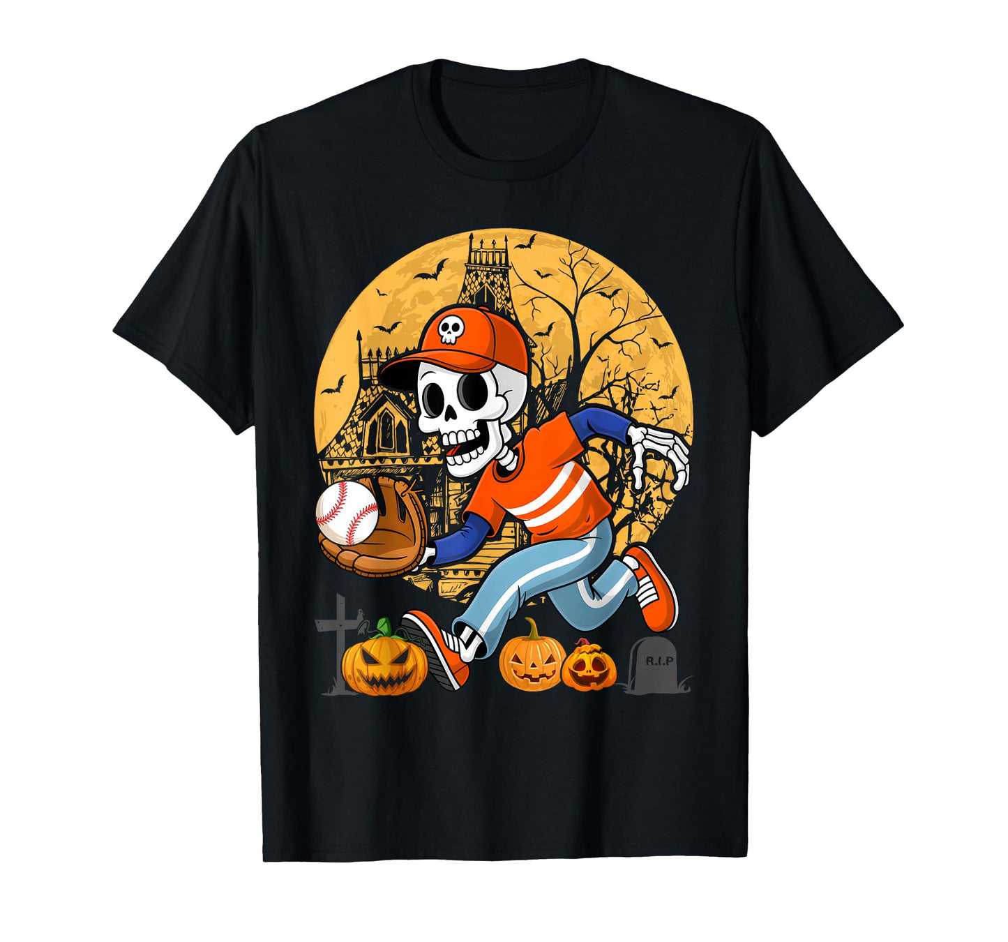 Baseball Halloween Boys Men Skeleton T-Shirt
