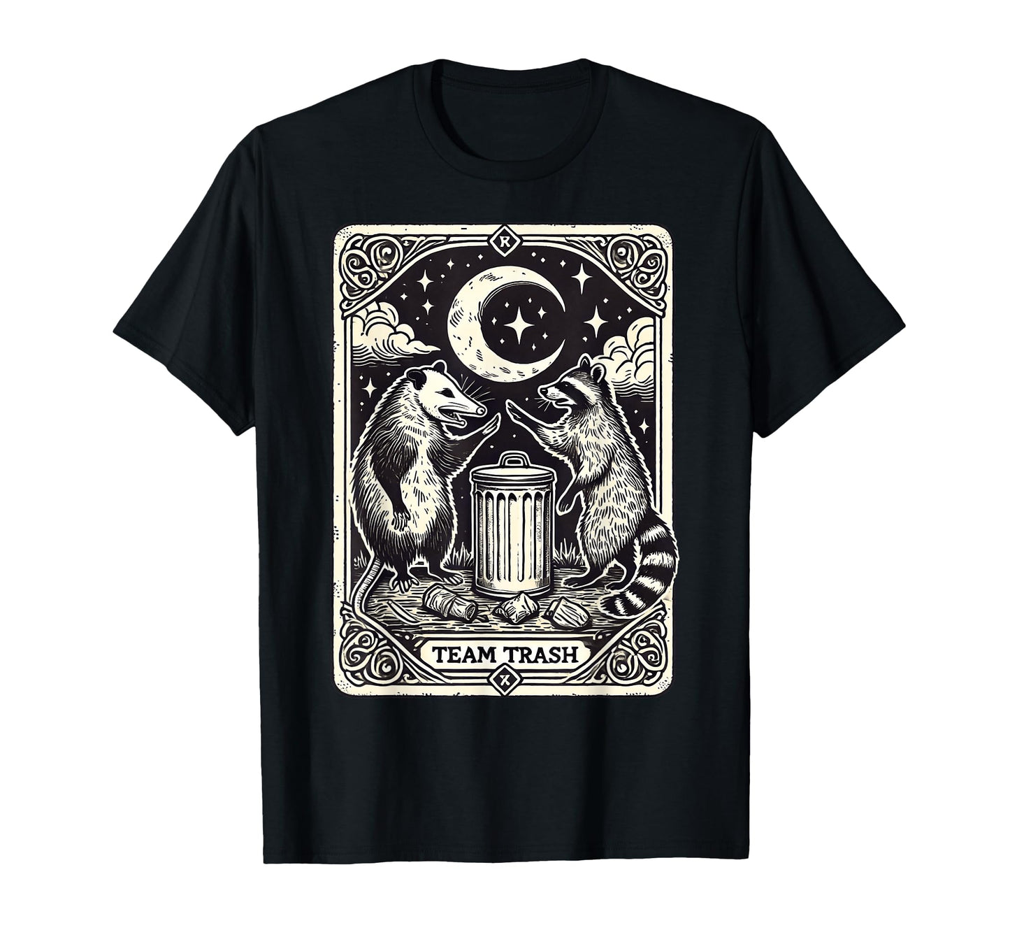 Tarot Card Vintage Team Trash Crescent Moon Opossum Raccoon T-Shirt