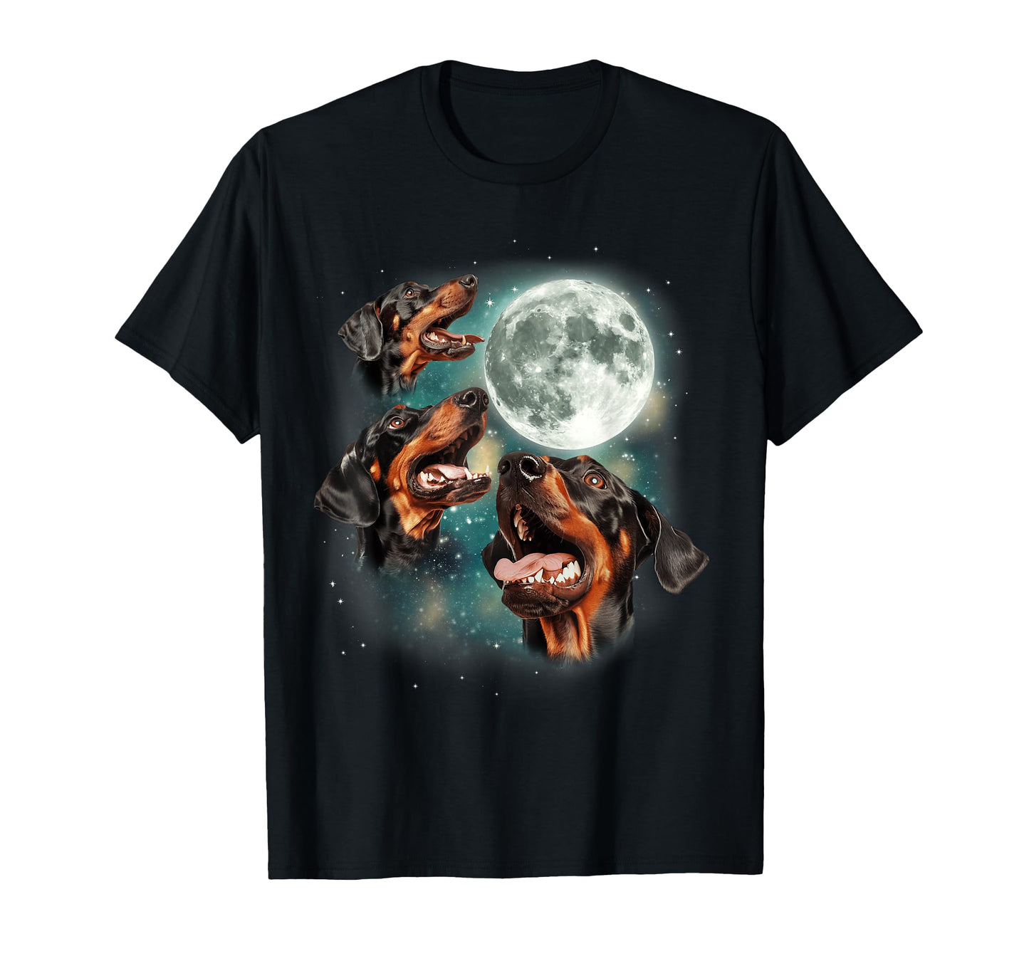 Three Doberman Pinscher Moon | 3 Dobies Howling Pet Canine T-Shirt