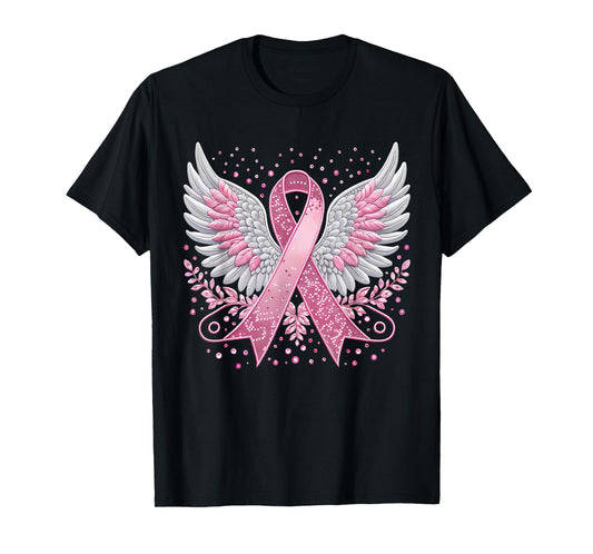 Pink Ribbon Angel Wings Breast Cancer Awareness T-Shirt