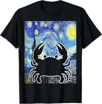 Crab Starry Night Seafood Crabbing Van Gogh Painting T-Shirt