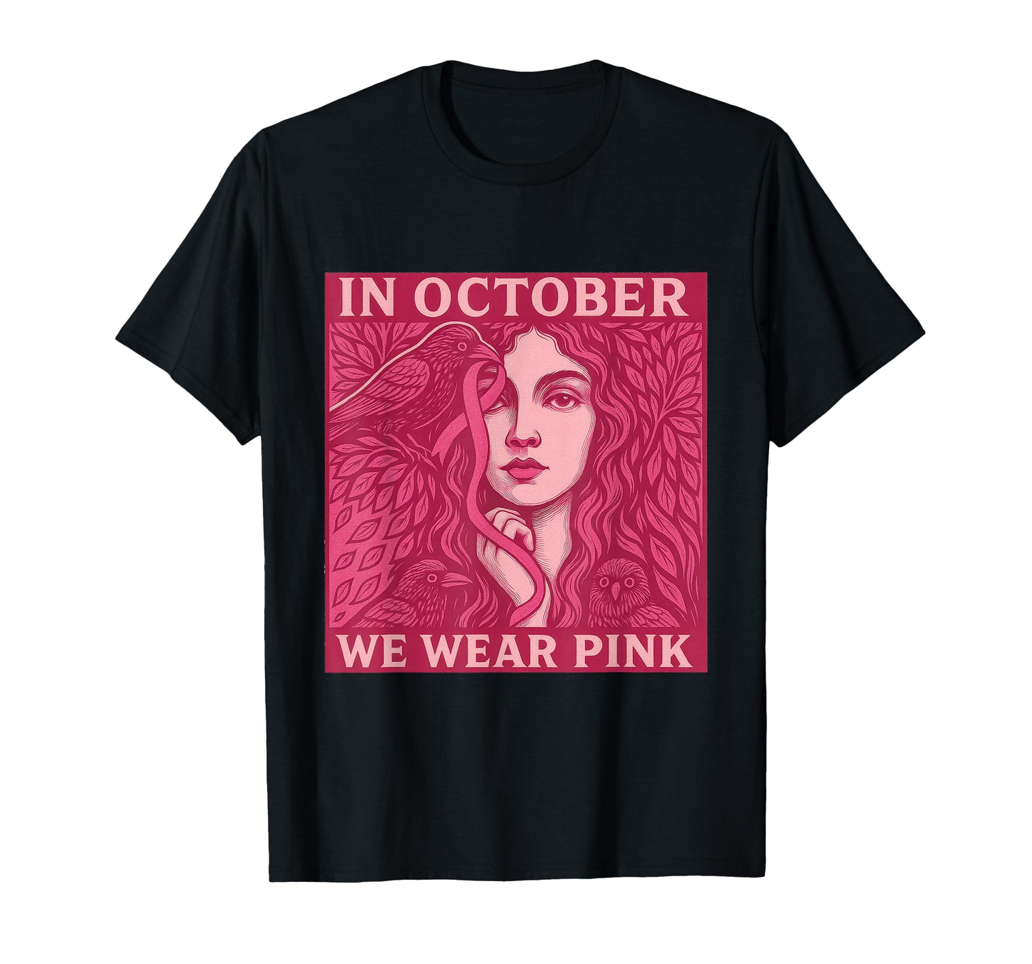 in October We Wear Pink Ribbon Retro Poster Art Shirt Womens T-Shirt