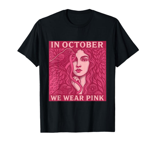 in October We Wear Pink Ribbon Retro Poster Art Shirt Womens T-Shirt