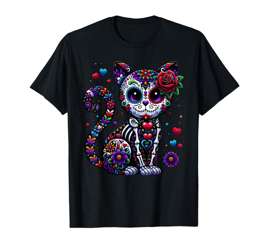 Dia De Los Muertos Cinco De Mayo Cat Sugar Skull Men Women T-Shirt