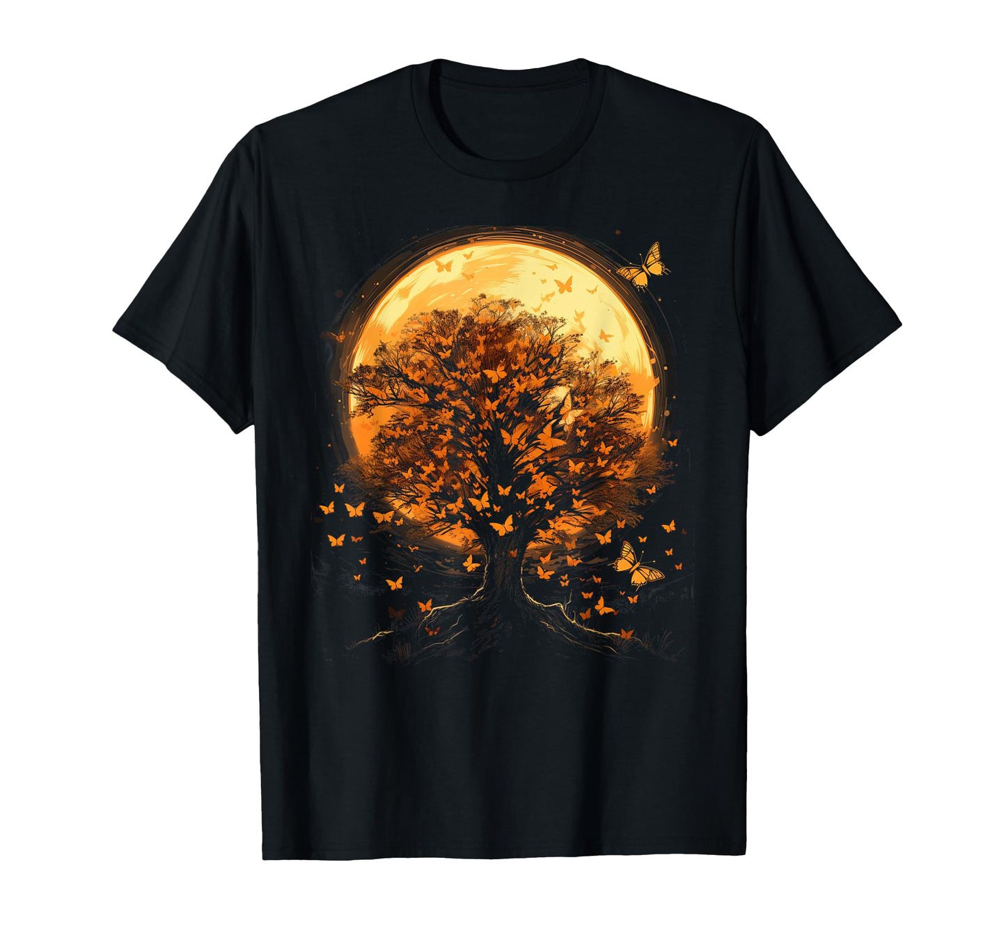 Fall Autumn falling leaves with Tree and Butterfly T-Shirt