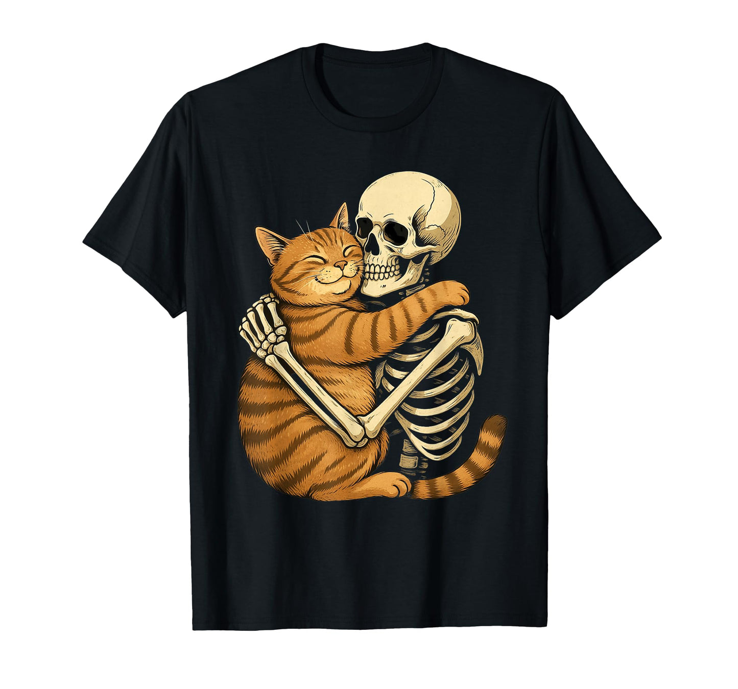 Skeleton Hugging Cat Halloween Scary Costume Men Women Kids T-Shirt