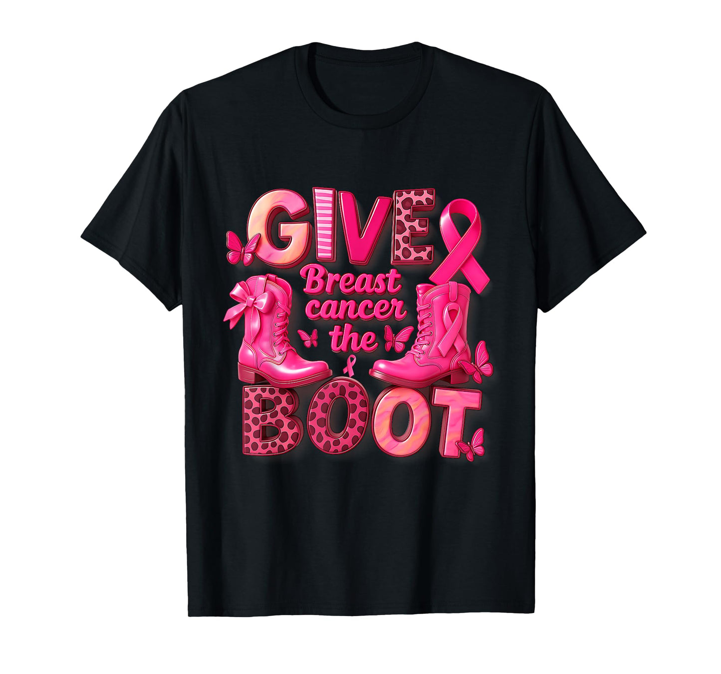 Give Breast Cancer The Boot Ribbon Cancer Awareness Cowgirl T-Shirt