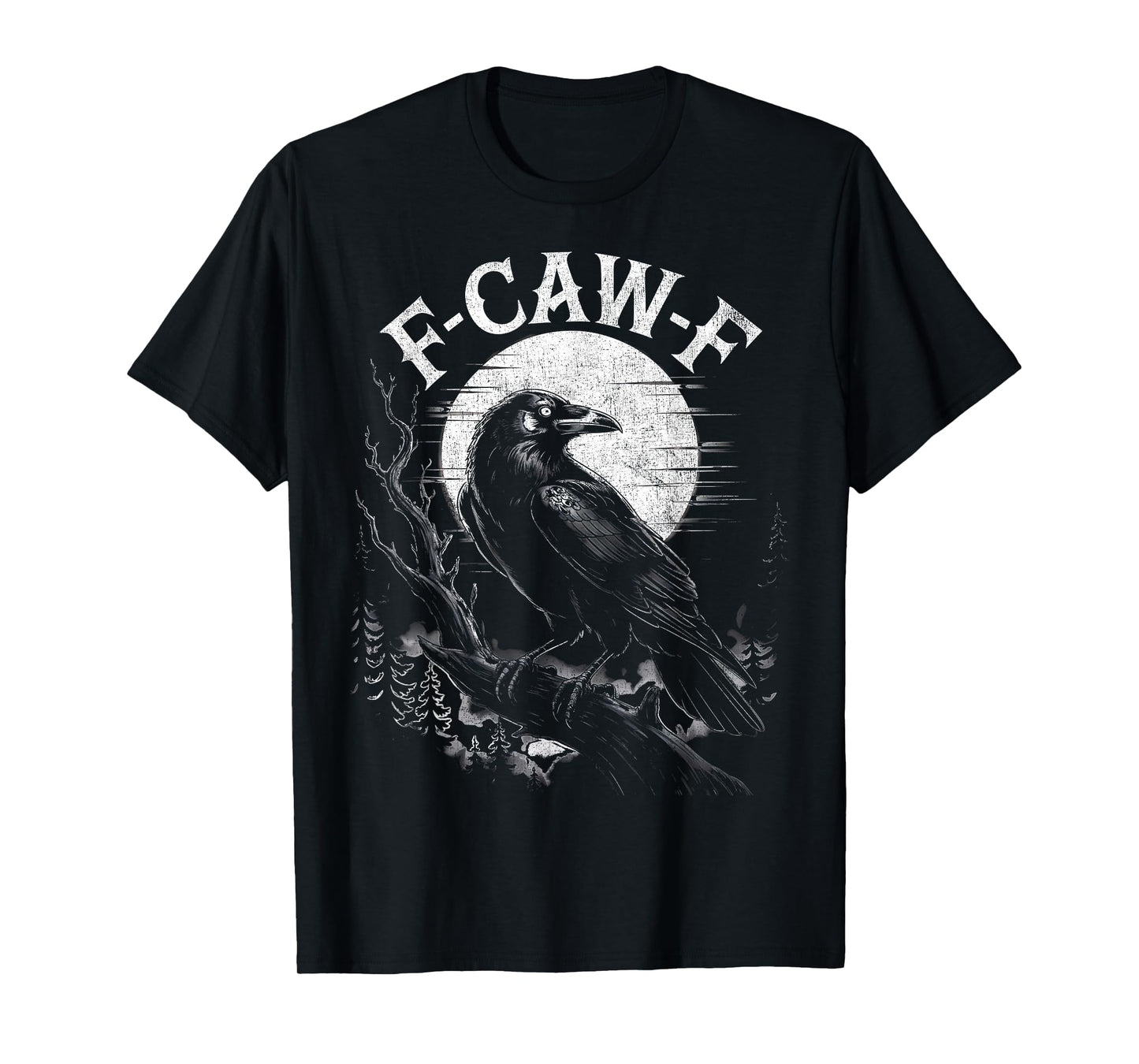 Black Crow Moon F-Caw-F Funny Bird Gothic Retro Humor T-Shirt