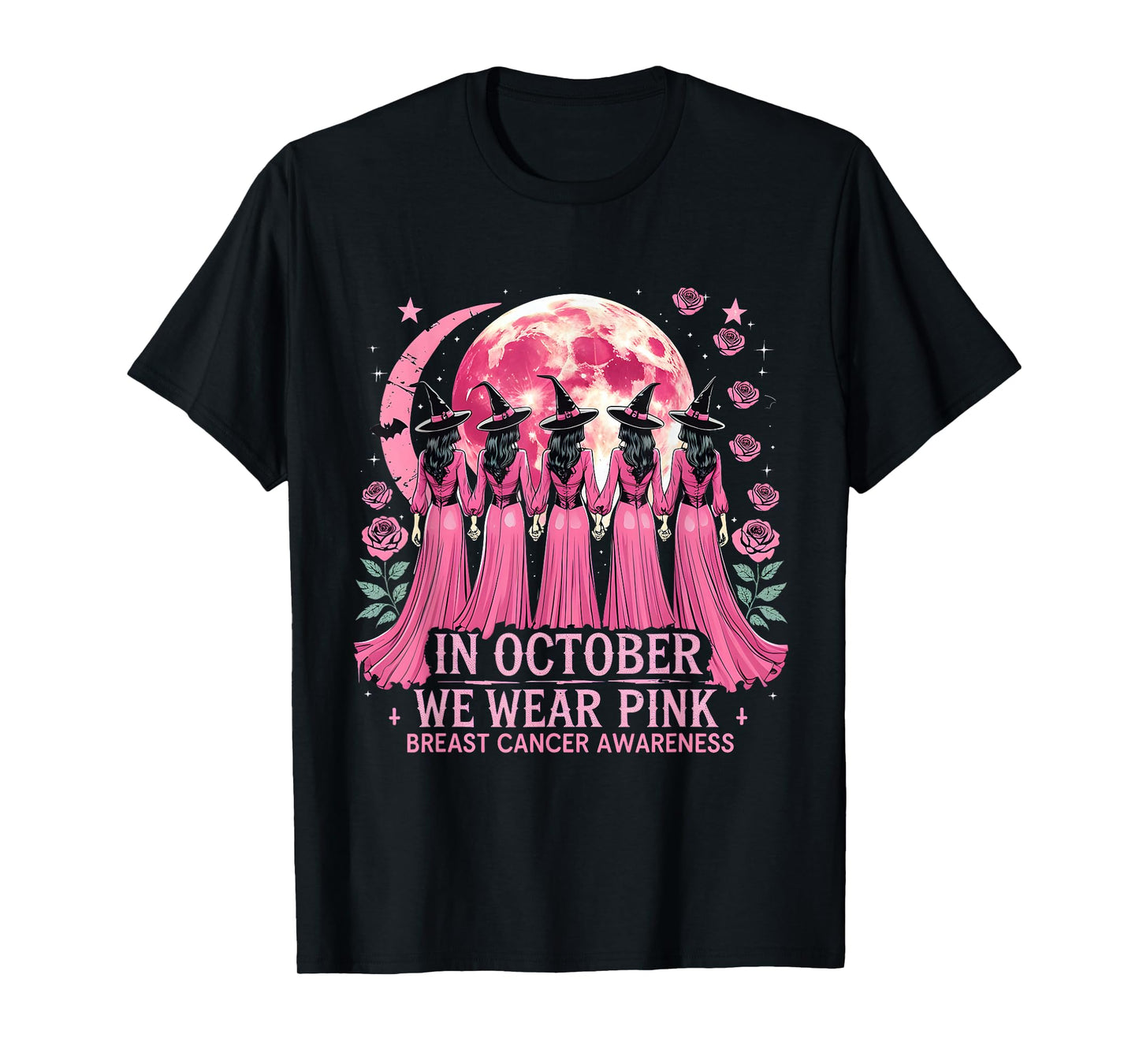 in October We Wear Pink Halloween Breast Cancer Awareness T-Shirt