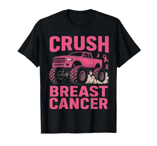 Crush Breast Cancer Awareness Monster Truck Toddler Boy Kid T-Shirt