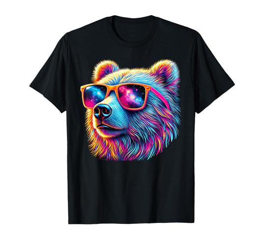 Bear Face Wearing Sunglasses Wildlife Graphic Colorful Bear T-Shirt