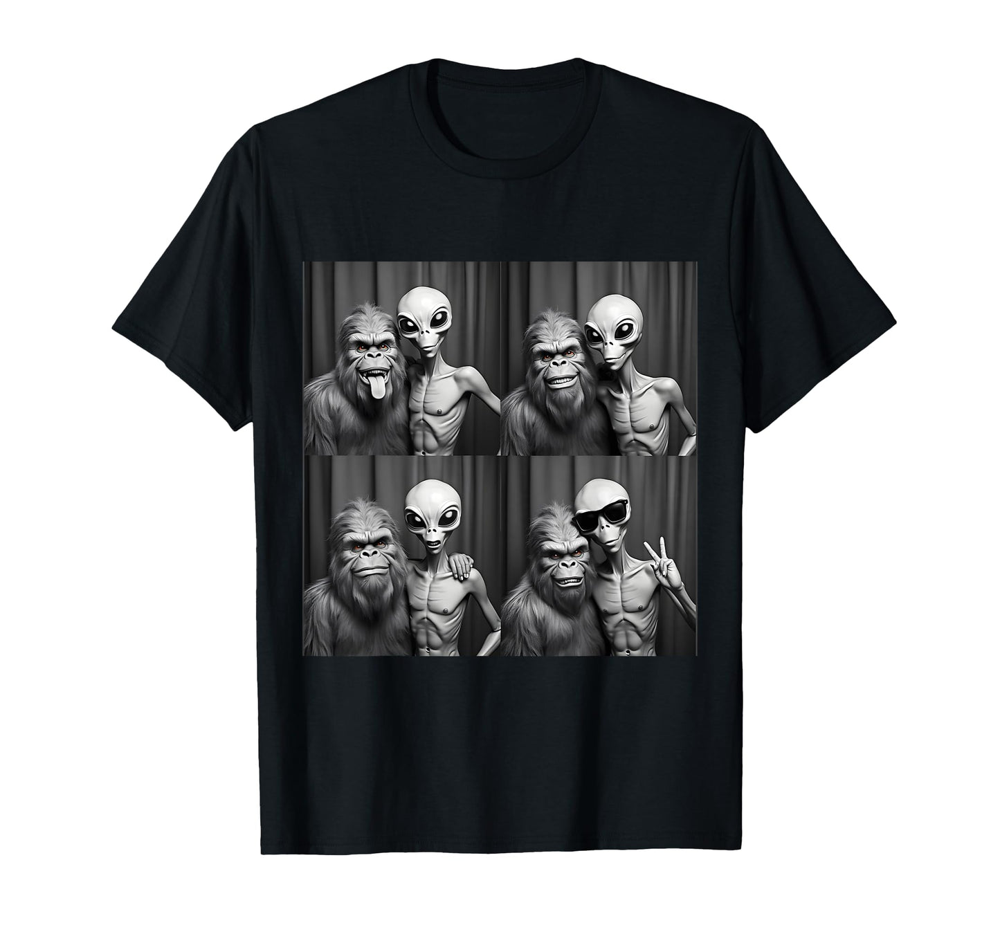 Funny Photobooth Photo Sasquatch UFO Bigfoot And Alien T-Shirt
