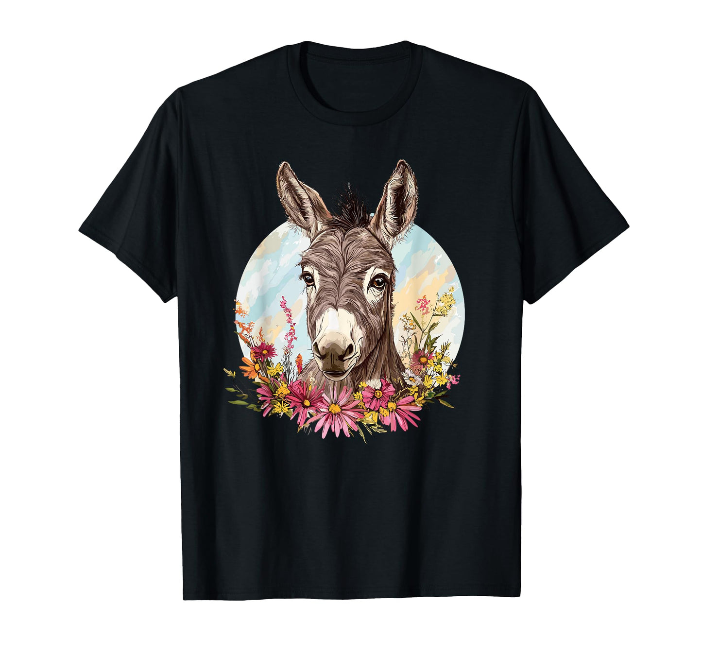 Adorable Donkey Surrounded By Colorful Flowers T-Shirt