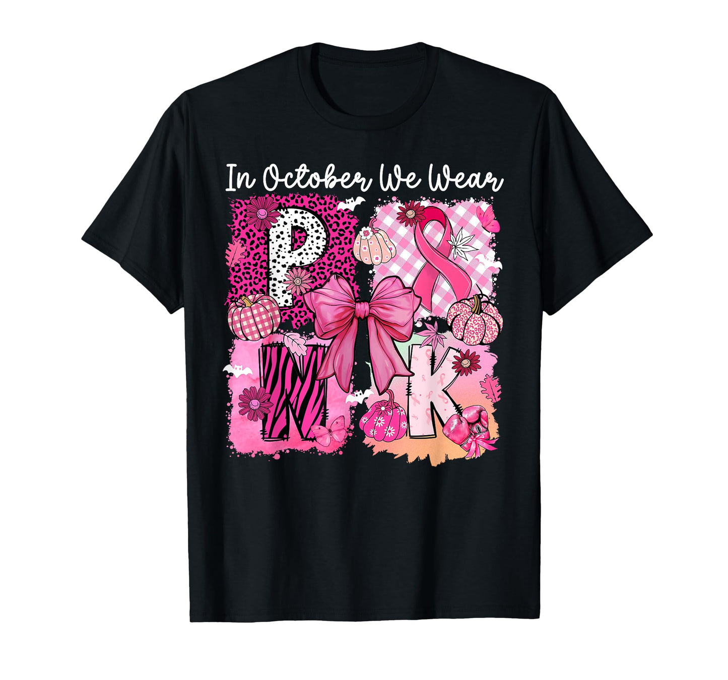 in October We Wear Pink Ribbon Coquette Bow Breast Cancer T-Shirt