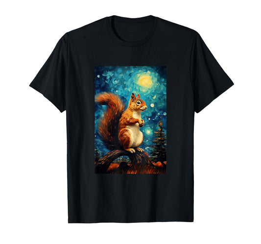 Cute Squirrel - Van Gogh Style - Starry Night T-Shirt