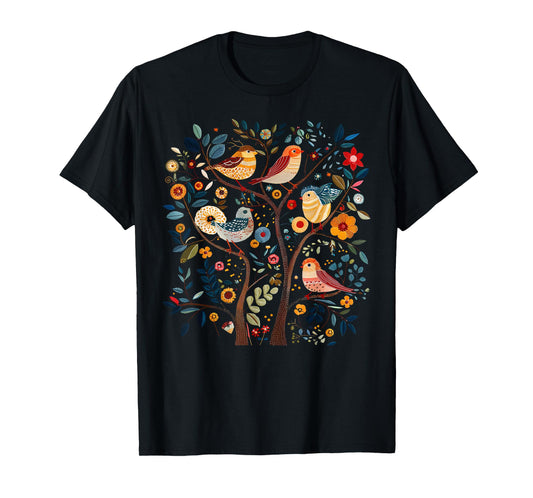Cottagecore Scandinavian Folk Art Bird Flowers Folk Nature T-Shirt
