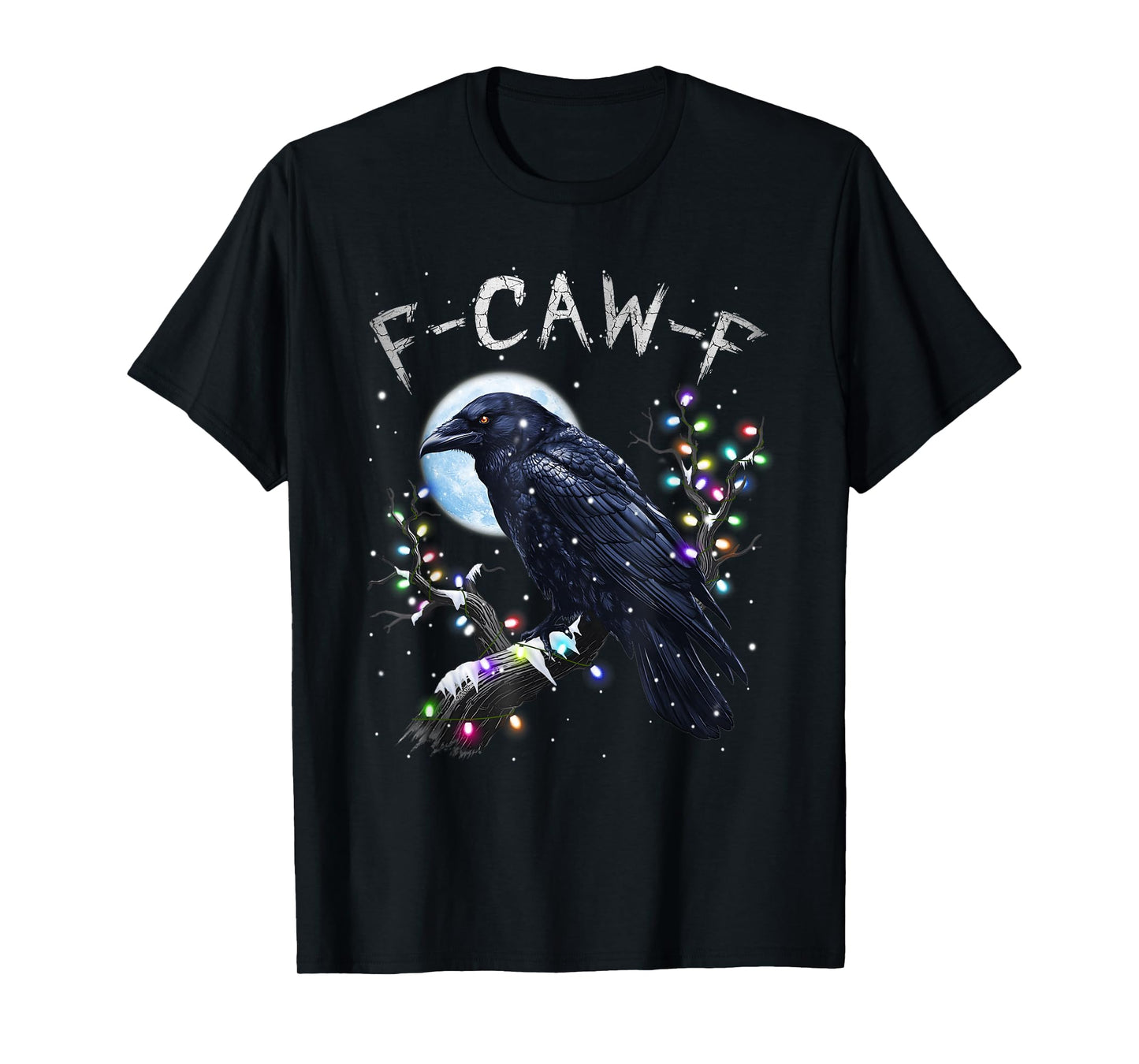 Funny Black Crow F-Caw-F Bird Moon Christmas Humor Adult T-Shirt