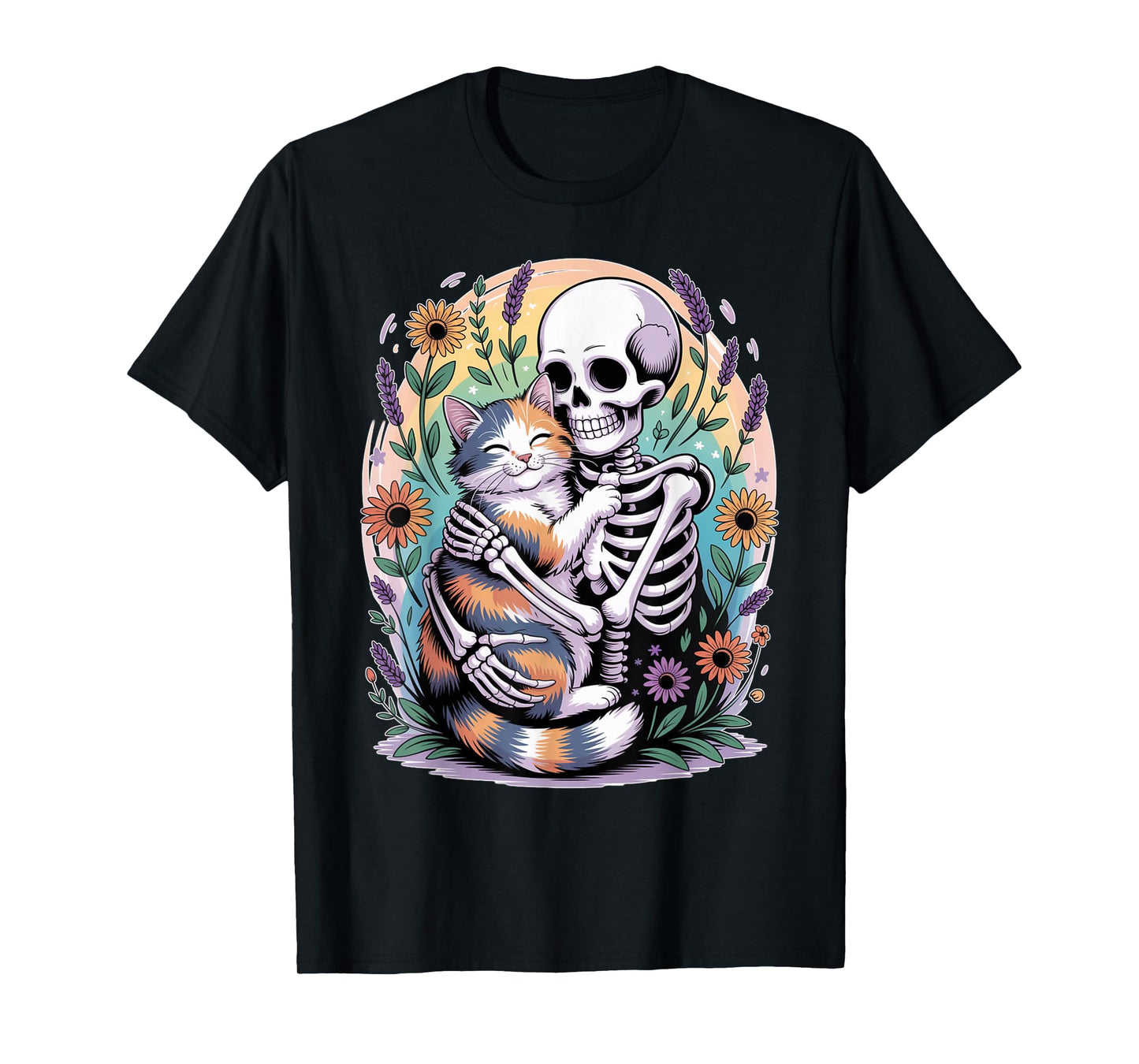 Funny Skeleton Hugging Cat Mom Dad Halloween Cats Lovers T-Shirt