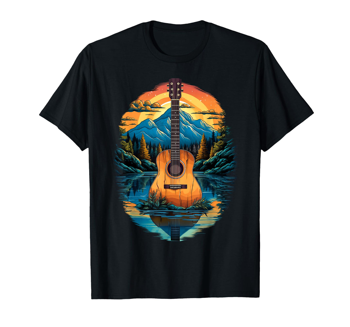 Acoustic Guitar Sunset By The Lake T-Shirt