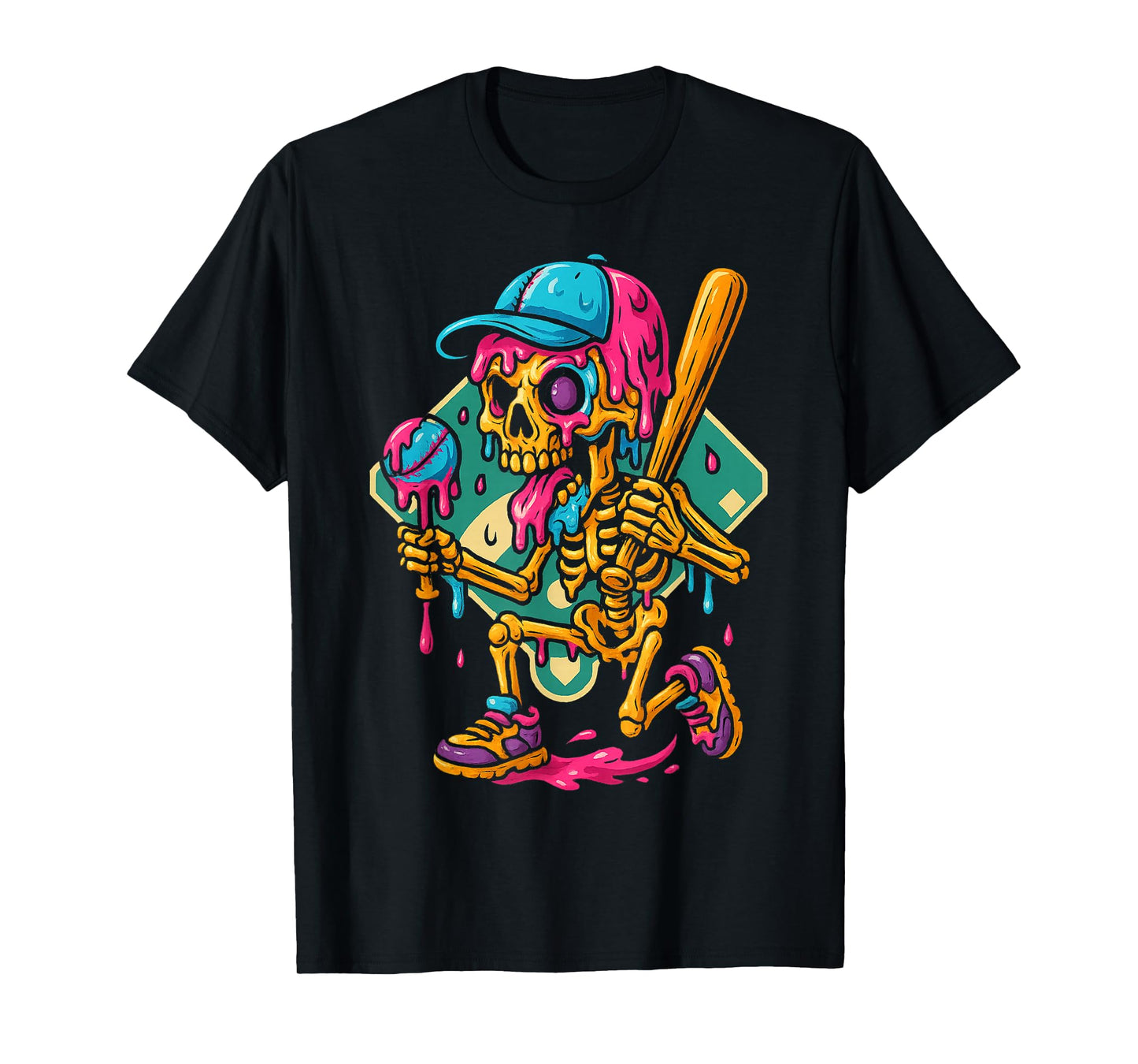 Skeleton Halloween Baseball Ice Cream Drip Spooky Boys Youth T-Shirt