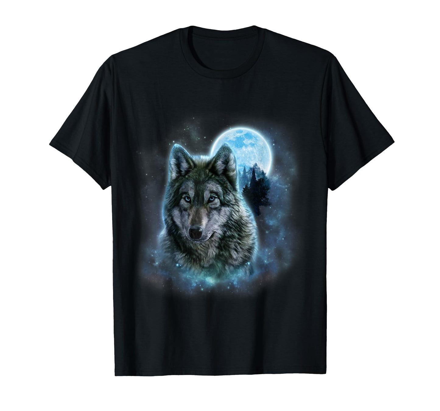 Grey Wolf Hunting Ground, Icy Moon, Forest, Galaxy T-Shirt