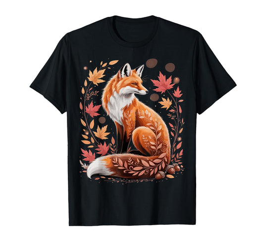 Autumn Floral Fox Fall Boho Animal Nature Lover Tee T-Shirt