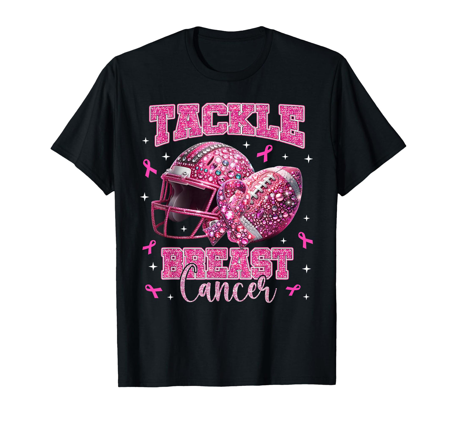 Tackle Breast Cancer Awareness American Football Pink Ribbon T-Shirt