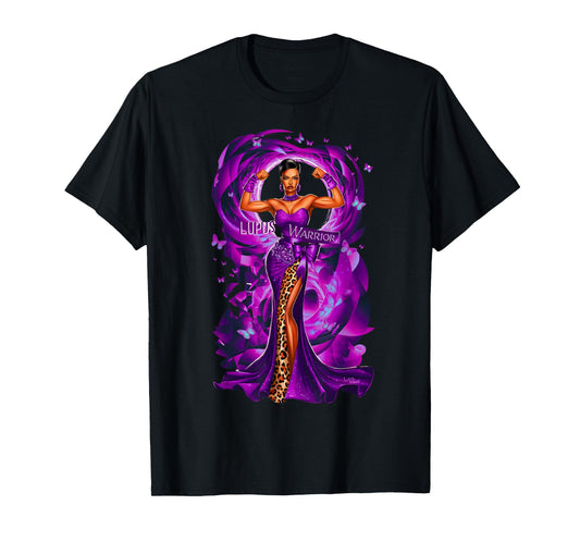 African American Black Woman Lupus Warrior Purple Ribbon Mom T-Shirt