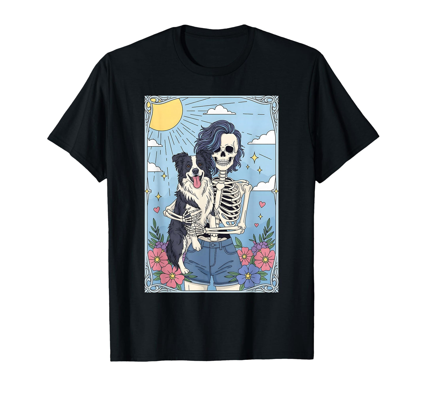 Border Collie Dog Tarot Card Halloween Costume Skeleton T-Shirt
