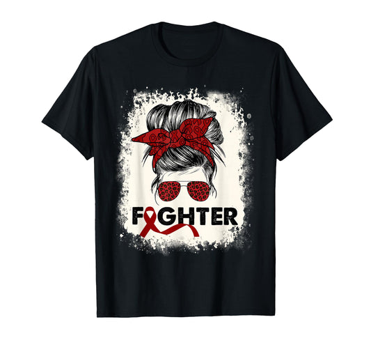 Fighter Multiple Myeloma Cancer Awareness Burgundy Messy Bun T-Shirt