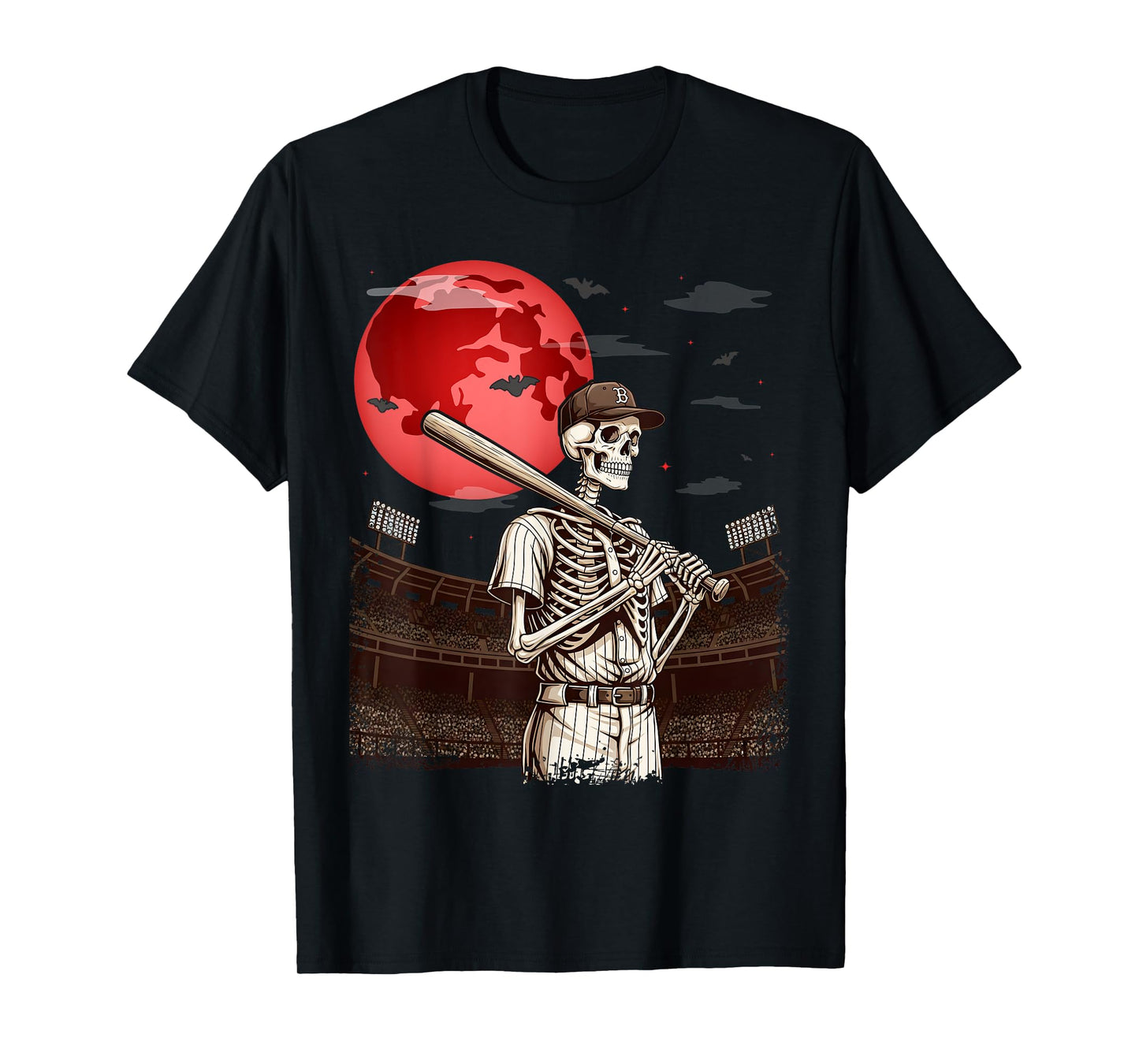 Spooky Creepy Baseball Skeleton Halloween Men Boys T-Shirt