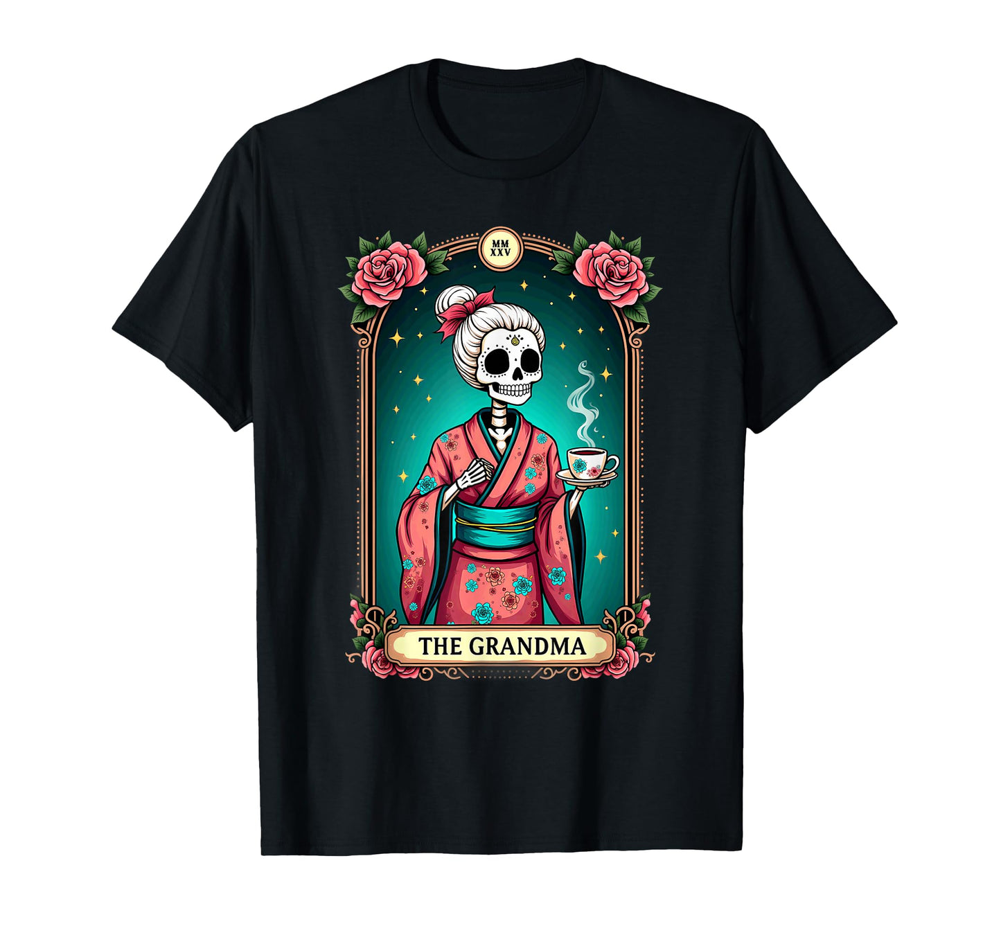 Tarot Card The Grandma Skeleton Drinking Coffee Halloween T-Shirt