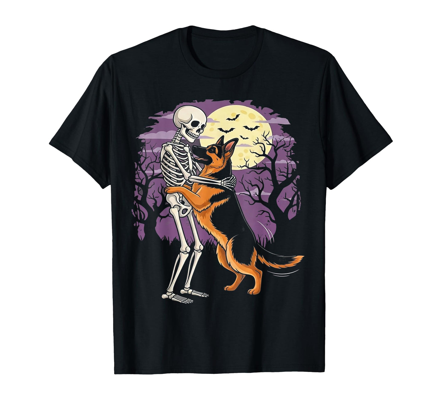 Skeleton Hugging German Shepherd Halloween Lover Mom Dad T-Shirt
