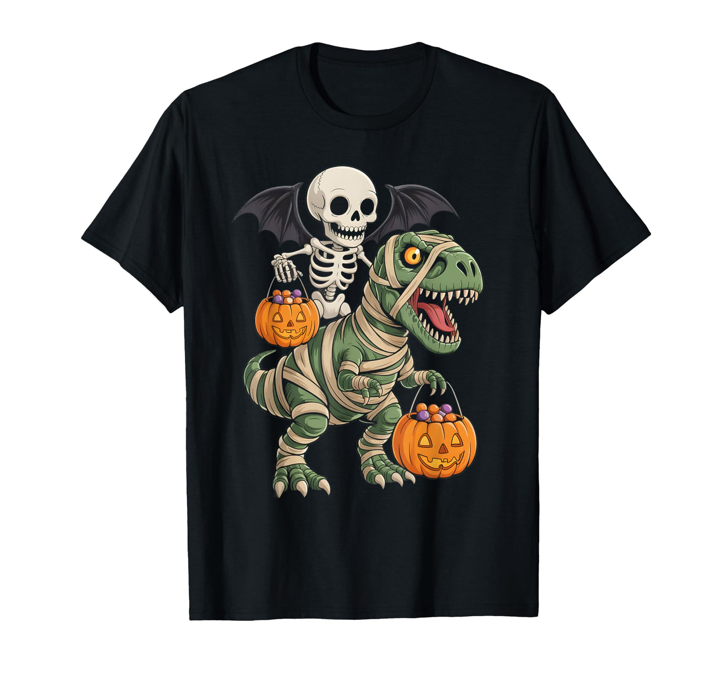 Skeleton Riding Mummy Dinosaur T rex Halloween Pumpkin Gifts T-Shirt