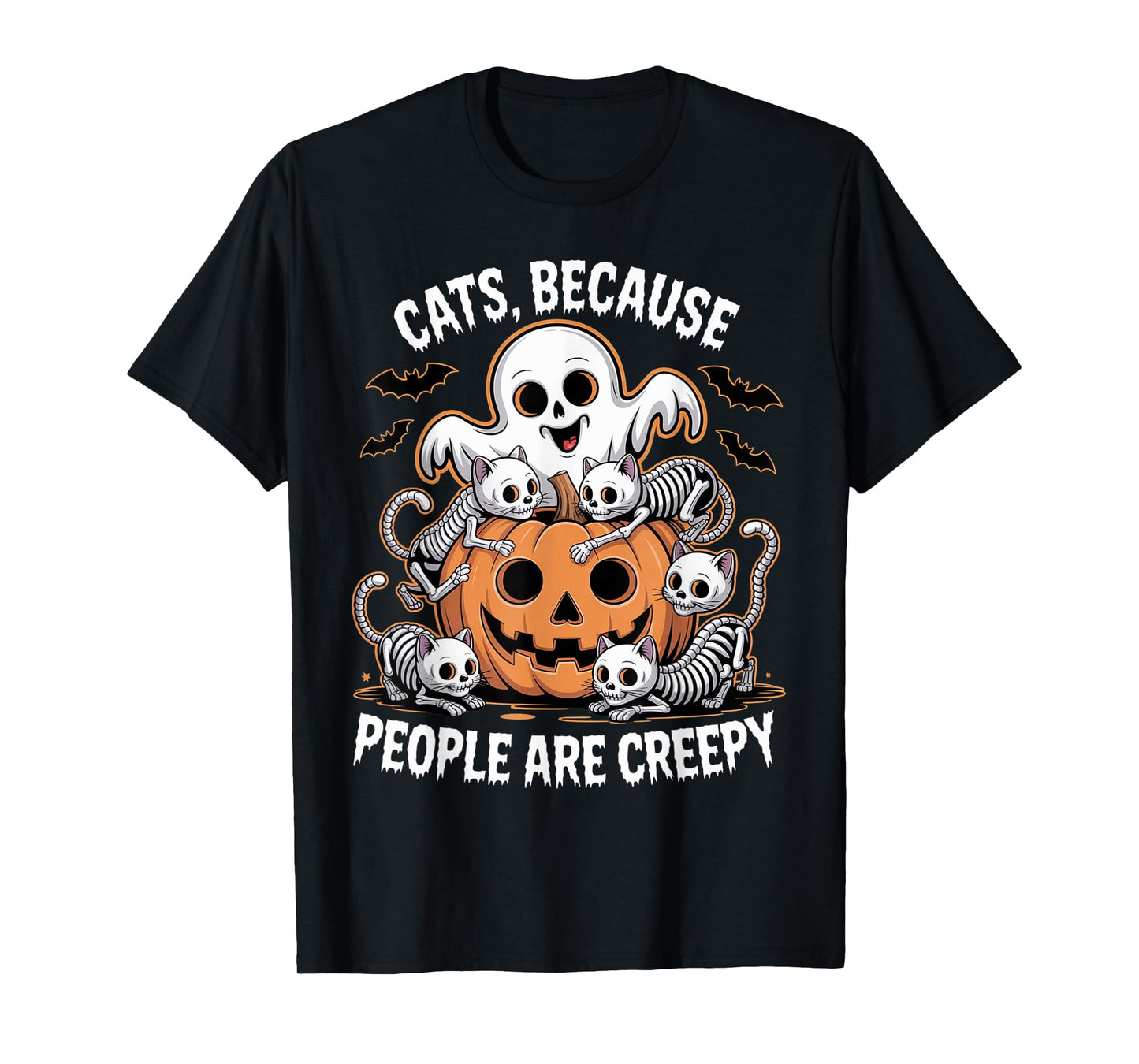 Cats Because People are Creepy Ghost Halloween Cat Mom Kids T-Shirt