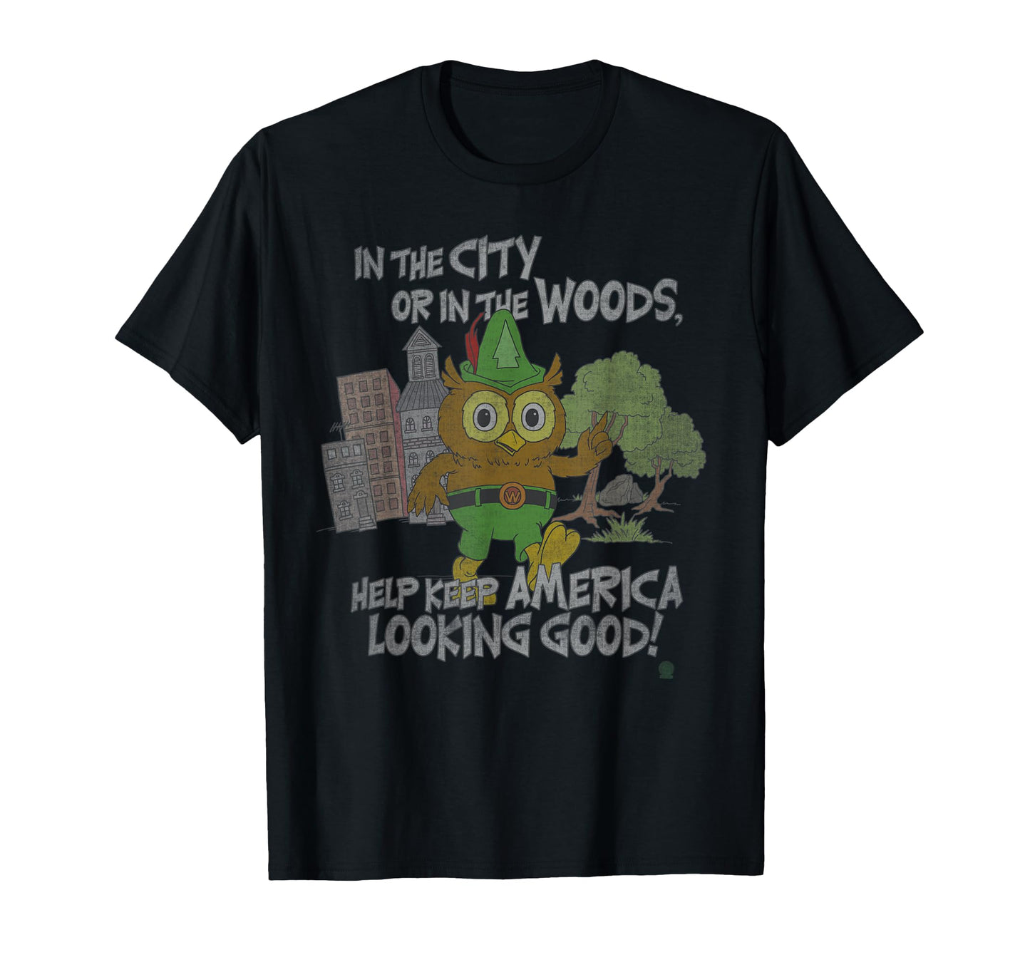 Woodsy Owl Keep America Looking Good Distressed and Faded T-Shirt