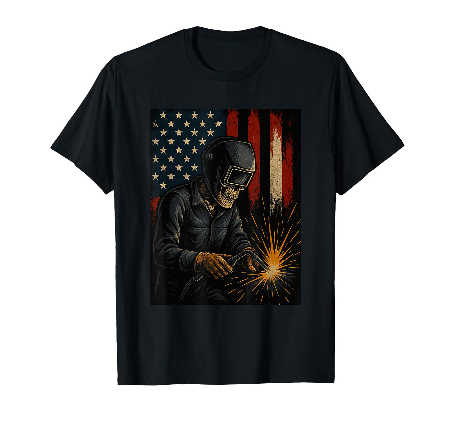 Funny Welder Skeleton American Flag USA Flag T-Shirt