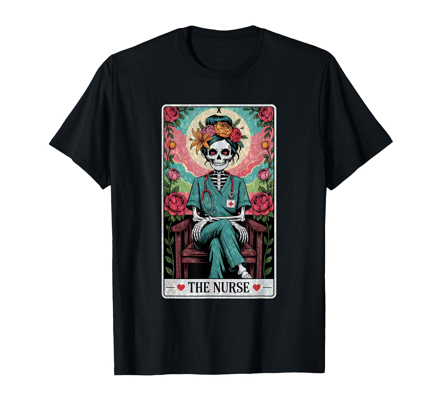 Nurse Skeleton Tarot Card Gothic Day of The Dead Nursing T-Shirt