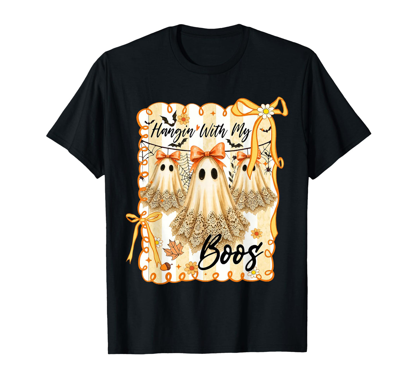 Hangin' with My Boos Retro Coquette Bow Ghosts Halloween T-Shirt