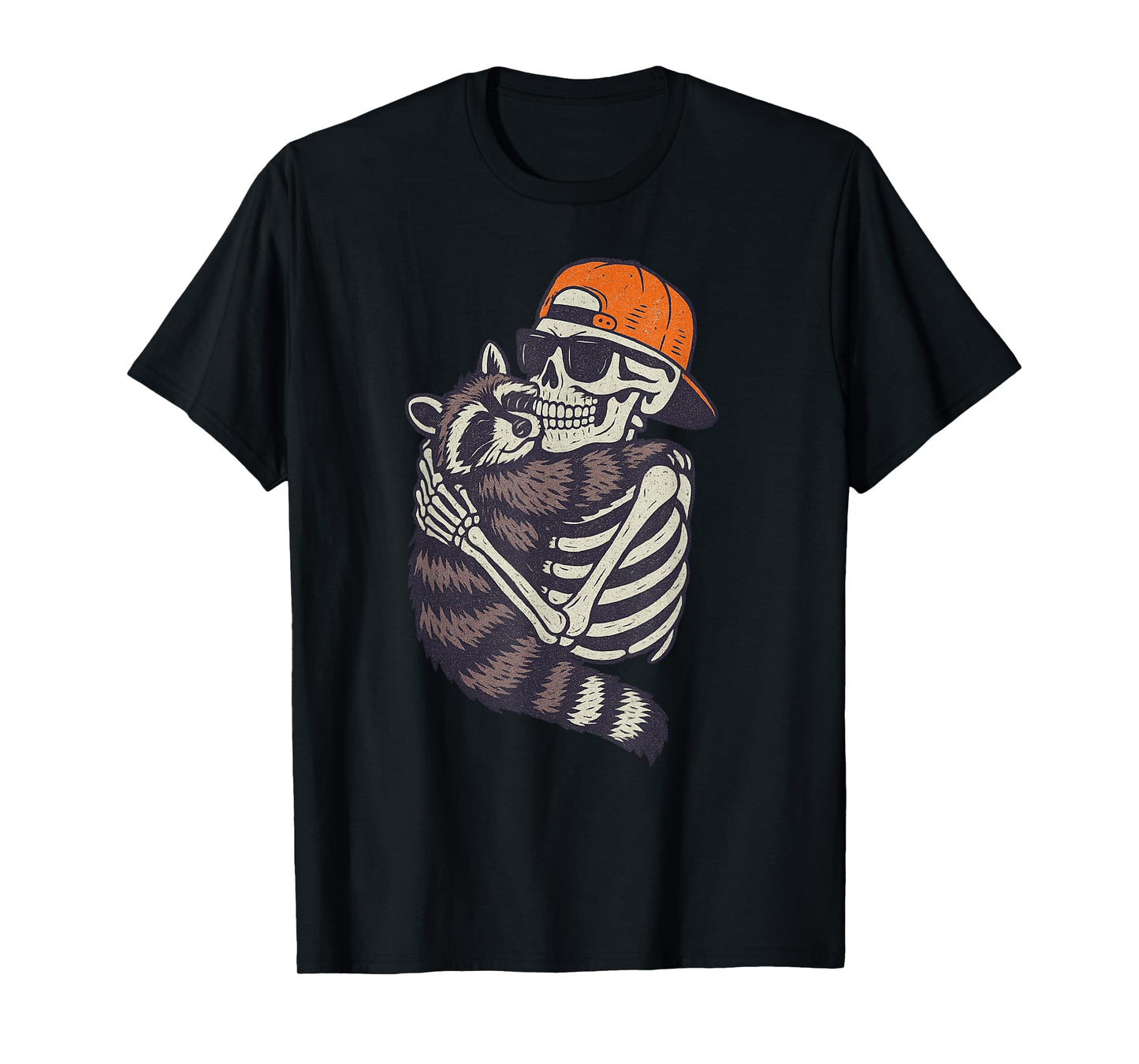 Skeleton Hugging Raccoon Halloween Funny Spooky Costume T-Shirt