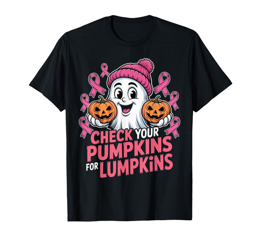 Check Your Pumpkins for Lumpkins Halloween Breast Cancer T-Shirt