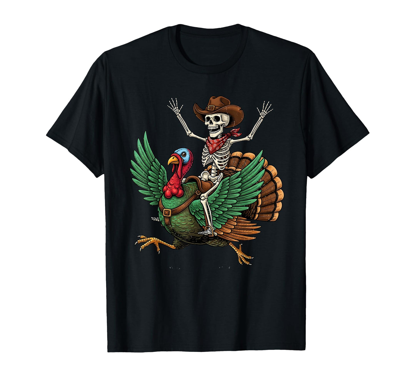 Funny Cowboy Skeleton Riding Turkey Thanksgiving Fall Autumn T-Shirt