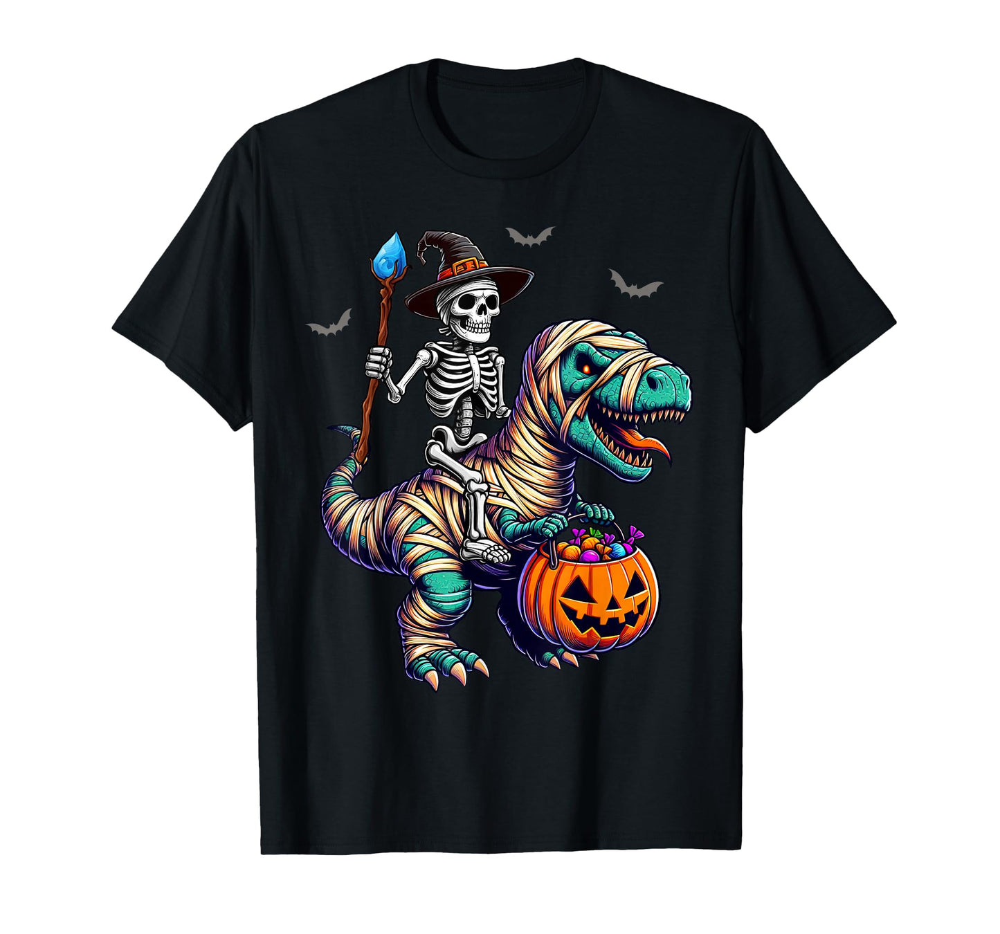 Skeleton Riding Mummy Dinosaur TRex Halloween Shirt Kids Boy T-Shirt