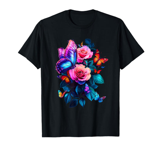 Beautiful Butterfly Rose Purple Butterfly Lovers Women T-Shirt