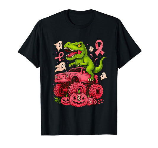 Dinosaur T Rex and Monster Truck Boo Breast Cancer Warrior T-Shirt