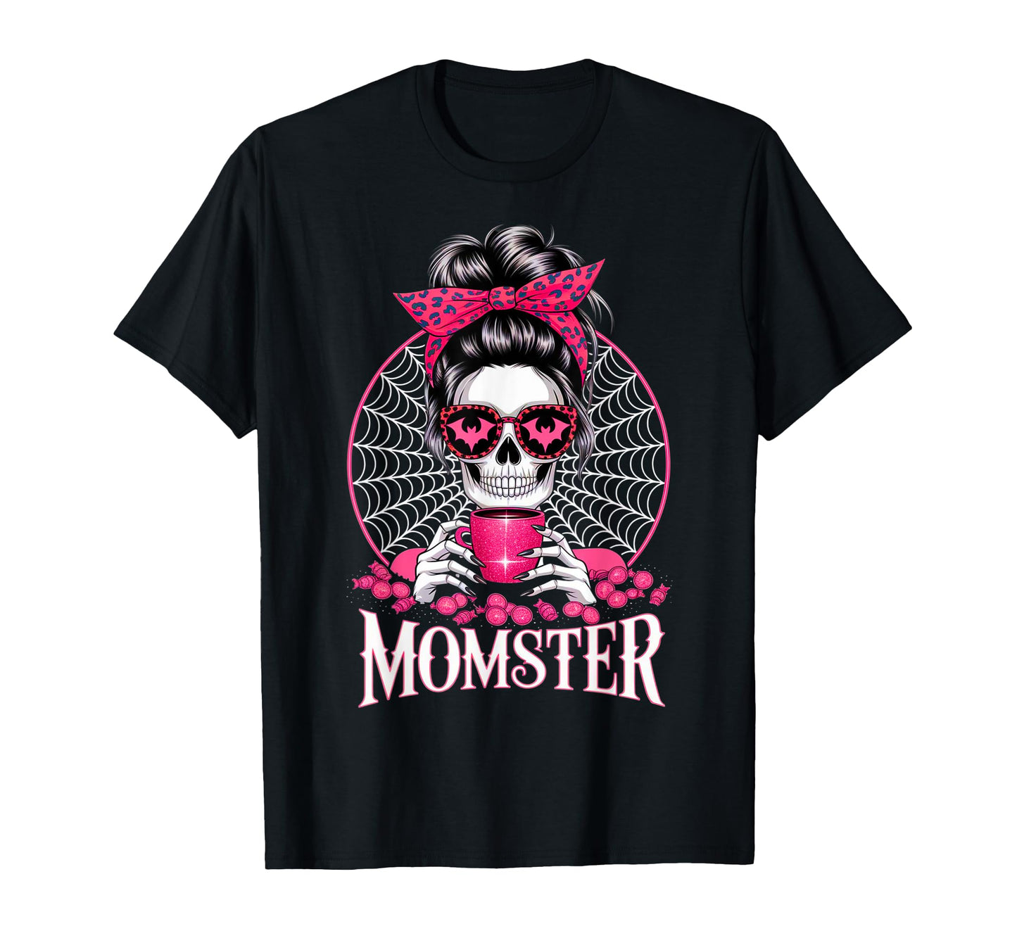 Momster Halloween Costume Skeleton Messy Bun Mother Coffee T-Shirt