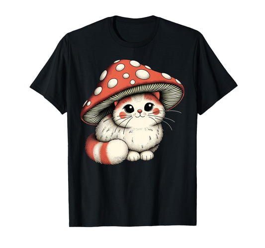 Cottagecore Cute Cat with Mushroom Hat Mushroom Cat T-Shirt for Men Women Kids