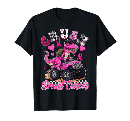 Crush Breast Cancer Dinosaur T Rex Monster Truck Boys Kids T-Shirt